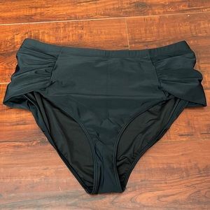 Black plus size ruched bathing suit bottom
